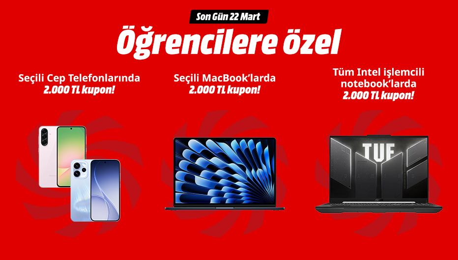 MediaMarkt'tan Öğrencilere Özel Seçili Cep Telefonları, Macbooklar ve Tüm Intel İşemcili Notebook’larda Geçerli 2.000 TL Kupon Desteği!