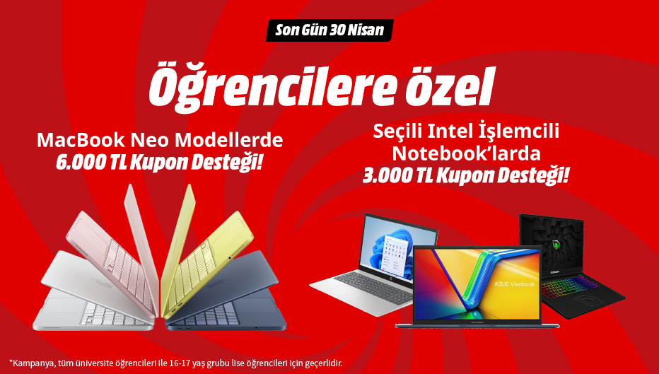 Macbook Neo Modellerde 6.000 TL, Seçili Notebook’larda 3.000 TL Kupon Desteği!