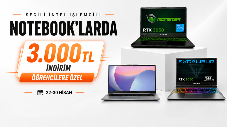 Teknosa'dan Seçili Intel işlemcili Notebooklarda 3000 TL Öğrenci İndirimi!