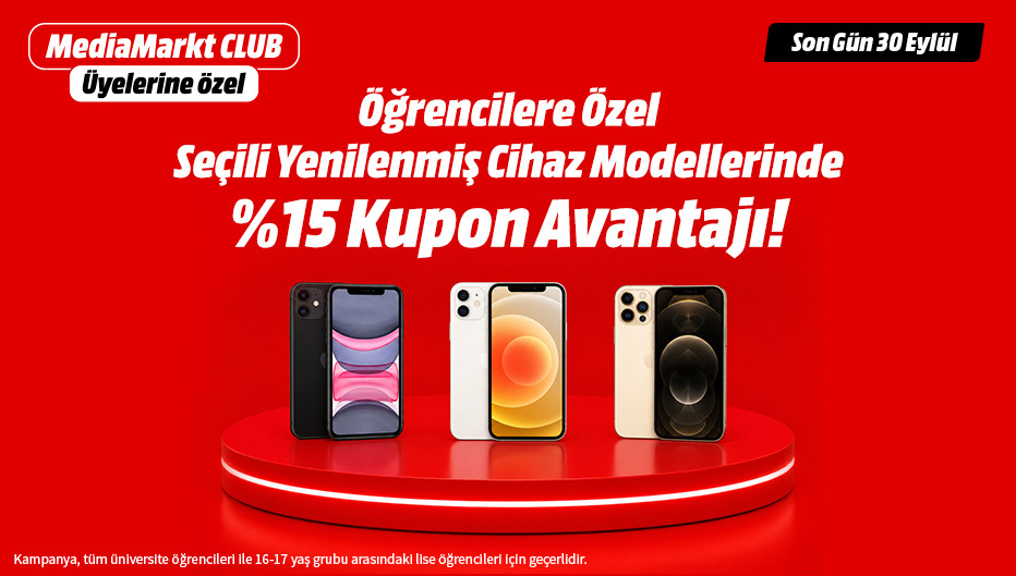 Öğrencilere Özel Seçili Yenilenmiş Cihaz Modellerinde %15 Kupon Avantajı! - MediaMarkt öğrenci fırsatı